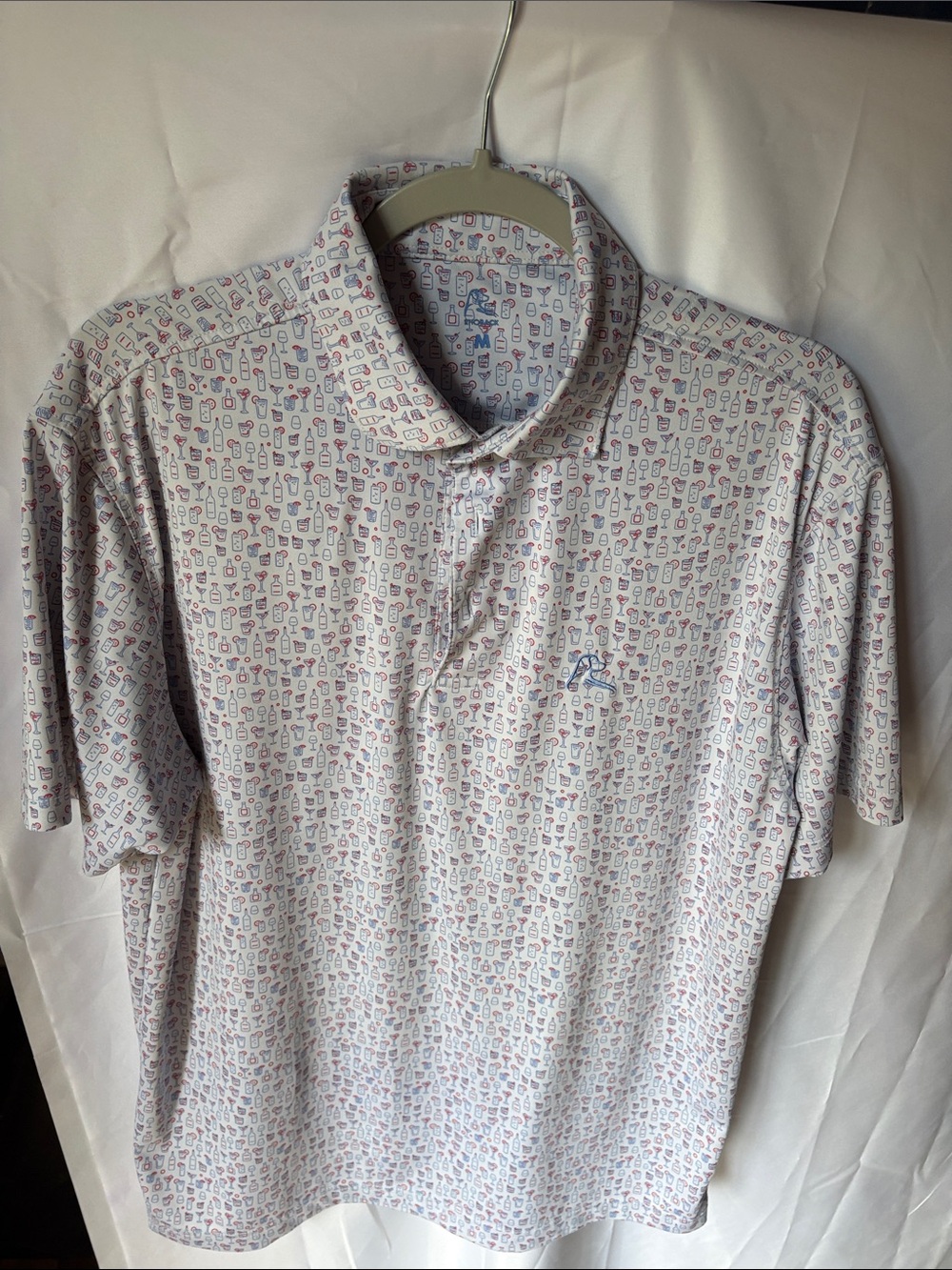 Rhoback White Polo with Red & Blue cocktail Micro Print
